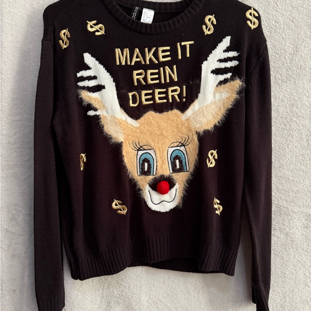 H&M Black Festive Reindeer Sweater
